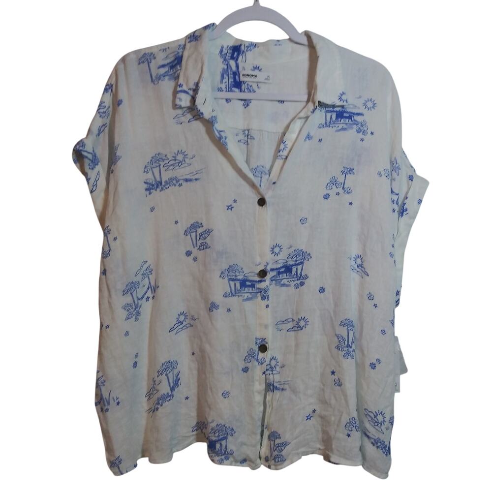 Sonoma Goods For Life Oversized Linen Blend Camp Shirt Vacation Sz XL